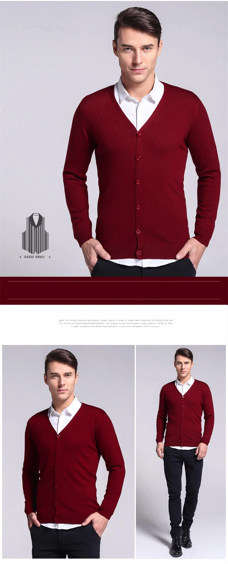 Hot Selling Cheap Price Men′s Cashmere Cardigan V-Neck Solid Color Large Size Slim Fit Long-Sleeved Office Business Sweater/Sweaters/Jerseys/Coat